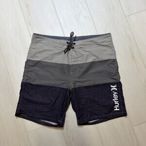 Hurley Phantom Block Party Grey Black Ombre Colorblock Board Shorts Size 34